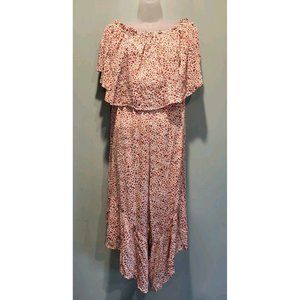 New Kori Strapless Capri Jumpsuit Flowy Ruffle Beige Animal Print Sz M